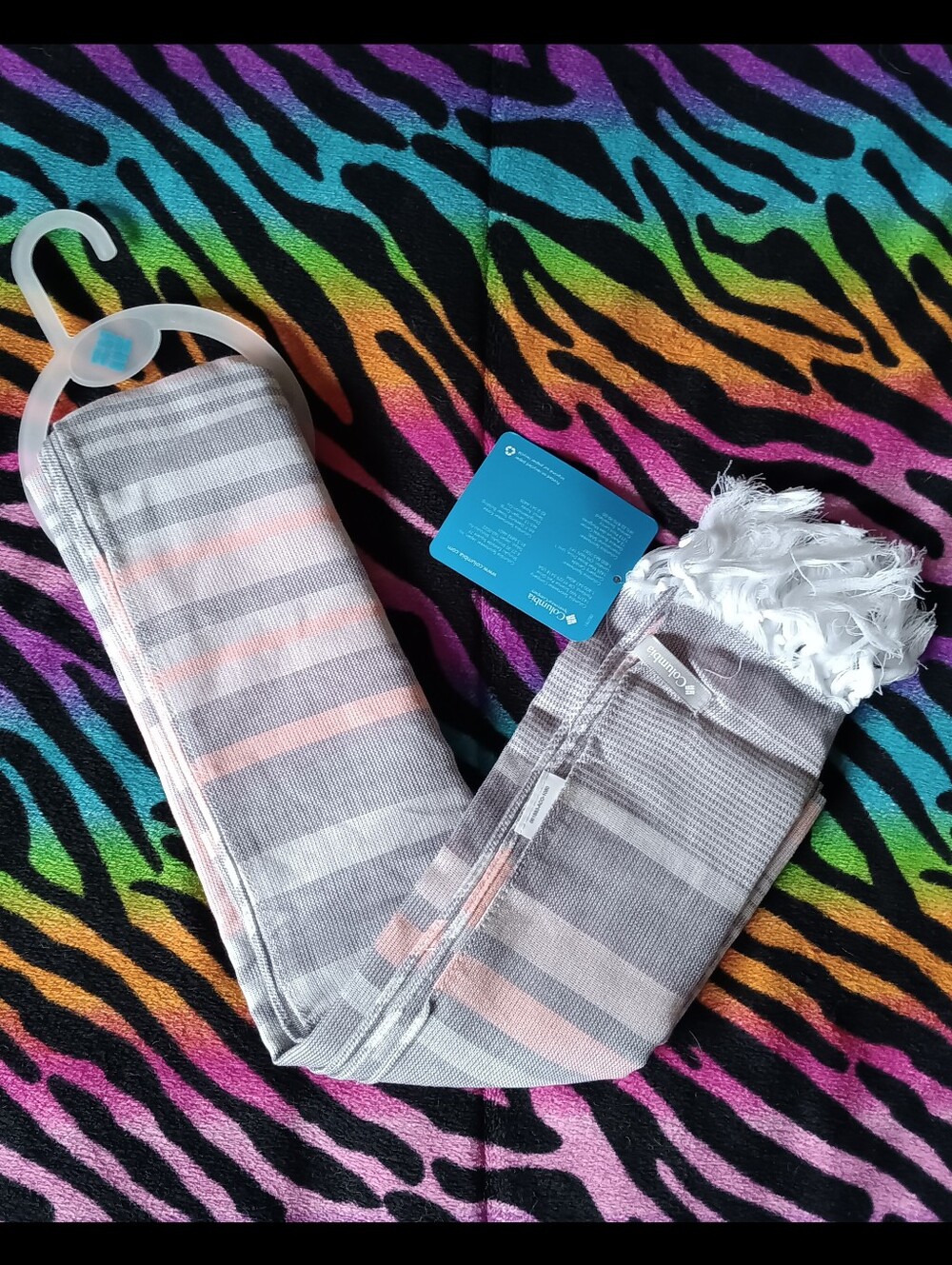 🖤NWT Columbia Early Tide Cotton Scarf Striped Blue Tassles One Size Unisex